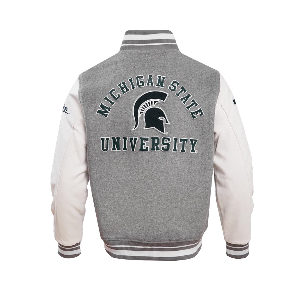 Pro Michigan State Embroidered Varsity Jacket Gray